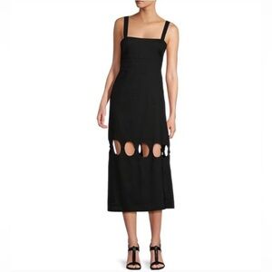 Antonio Melani | Amalia Black Linen Blend Square Neck Cutout Midi Dress | Sz 0
